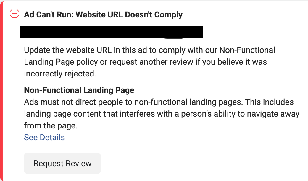 facebook-ads-rejected-non-functional-landing-page